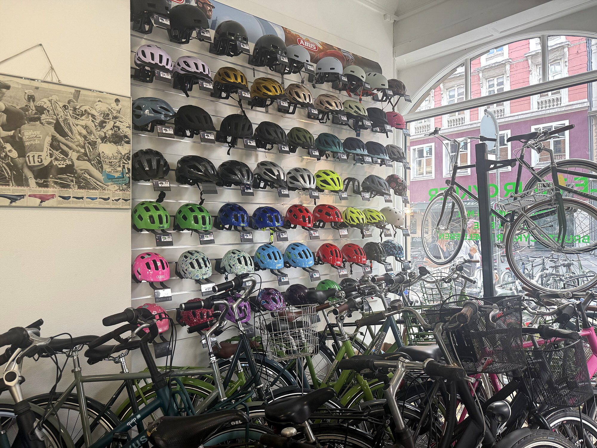 The Le Tour Cykler shop with helmets and bikes for sale